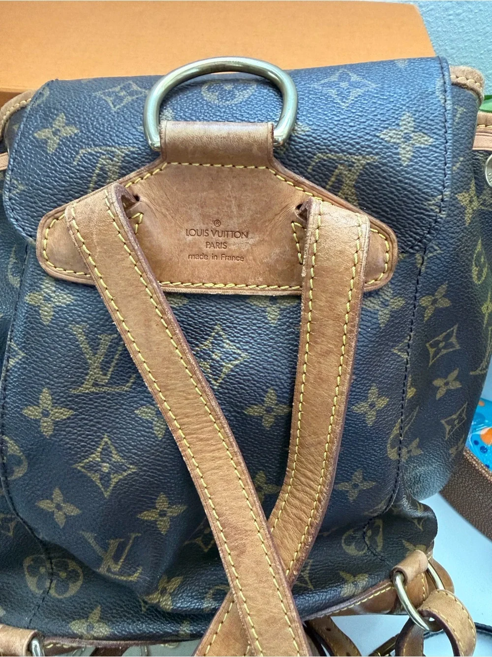Louis Vuitton Monogram Canvas Drawstring Backpack with Tan Trim